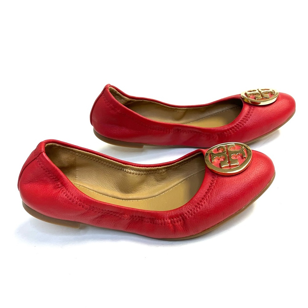 Tory Burch Benton 2 Red Leather Travel Ballet Flats - Sz 6.5 - Picture 7 of 10